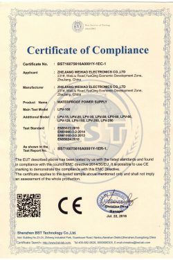LPV-EMC certificate of compliance