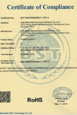 RoHs certificate of compliance