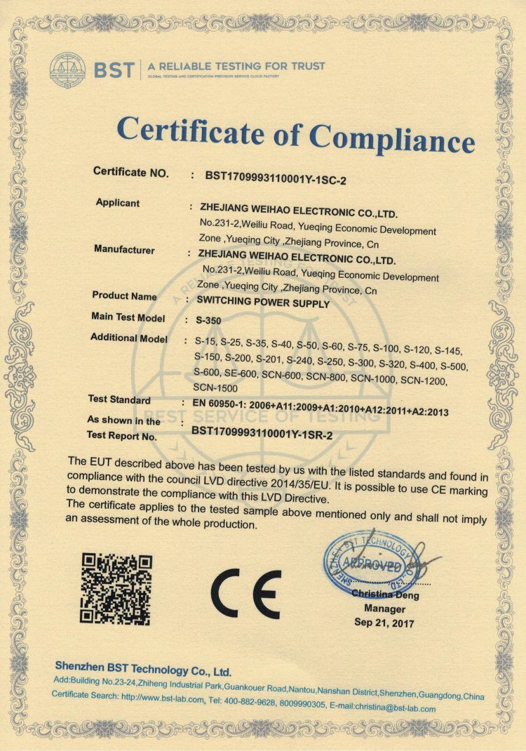S LVD certificate of compliance