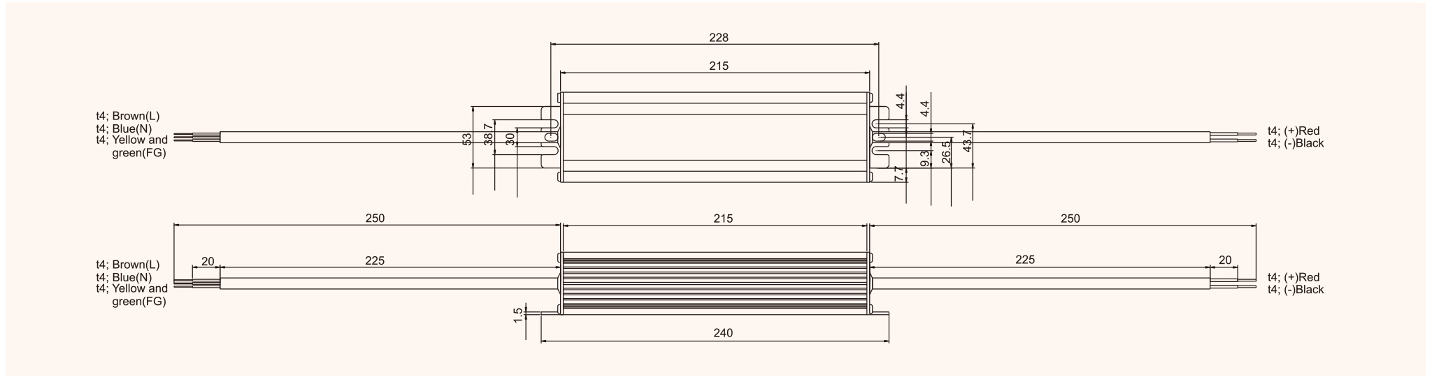 Waterproof IP67 LED 200W power supply mechanical specification