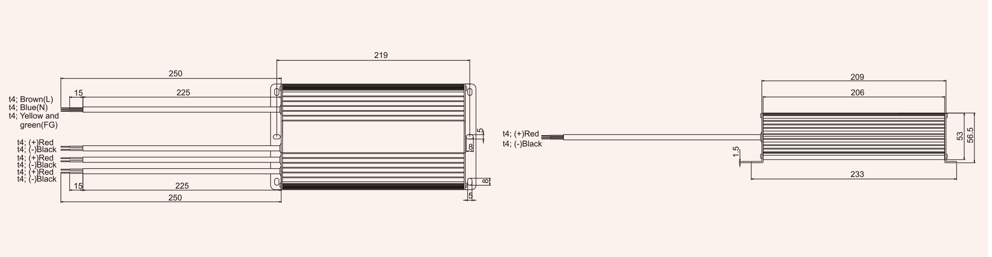 Waterproof IP67 LED driver 250W power supply mechanical specification