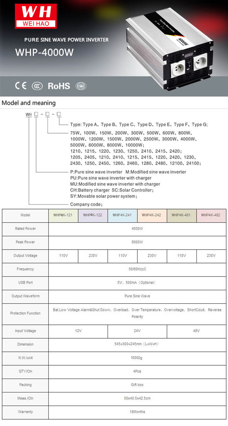 WHP-4000 Pure sine wave power inverter