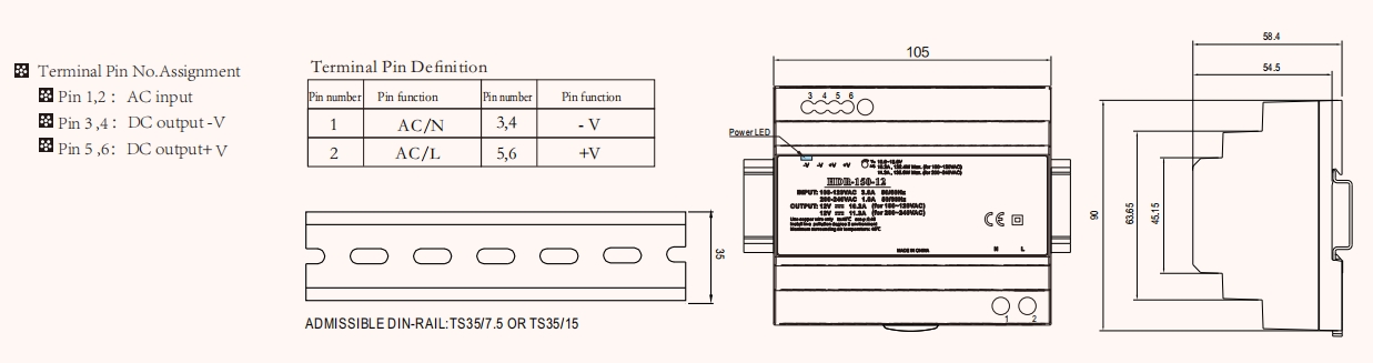 Silm Size HDR-150 150W Din Rail Switching Power Supply  title=