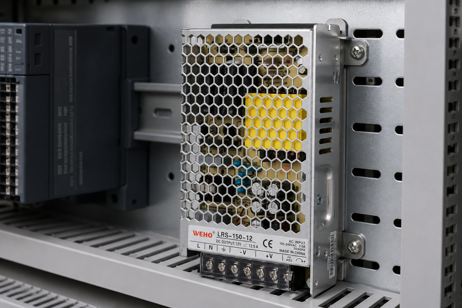 WEHO enclosed switching power supply operating in an industrial electronics cabinet WEHO enclosed switching power supply operating in an industrial electronics cabinet