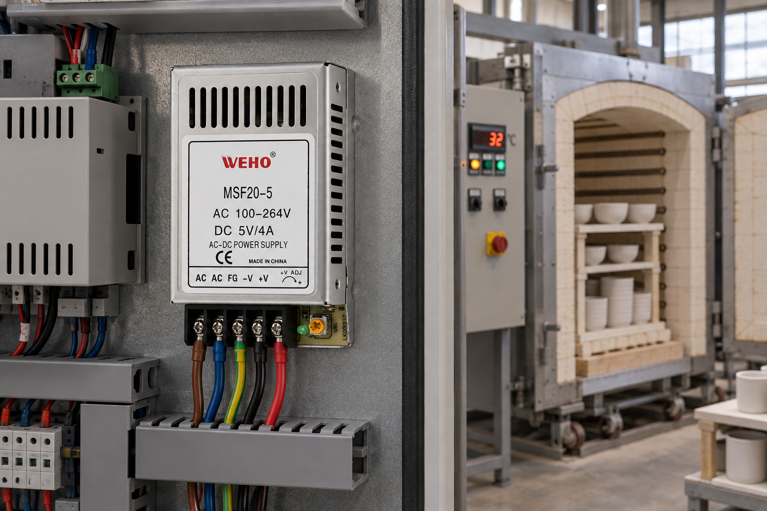 Exact MSF20-5 chassis source in a protected ceramic batch-kiln console
