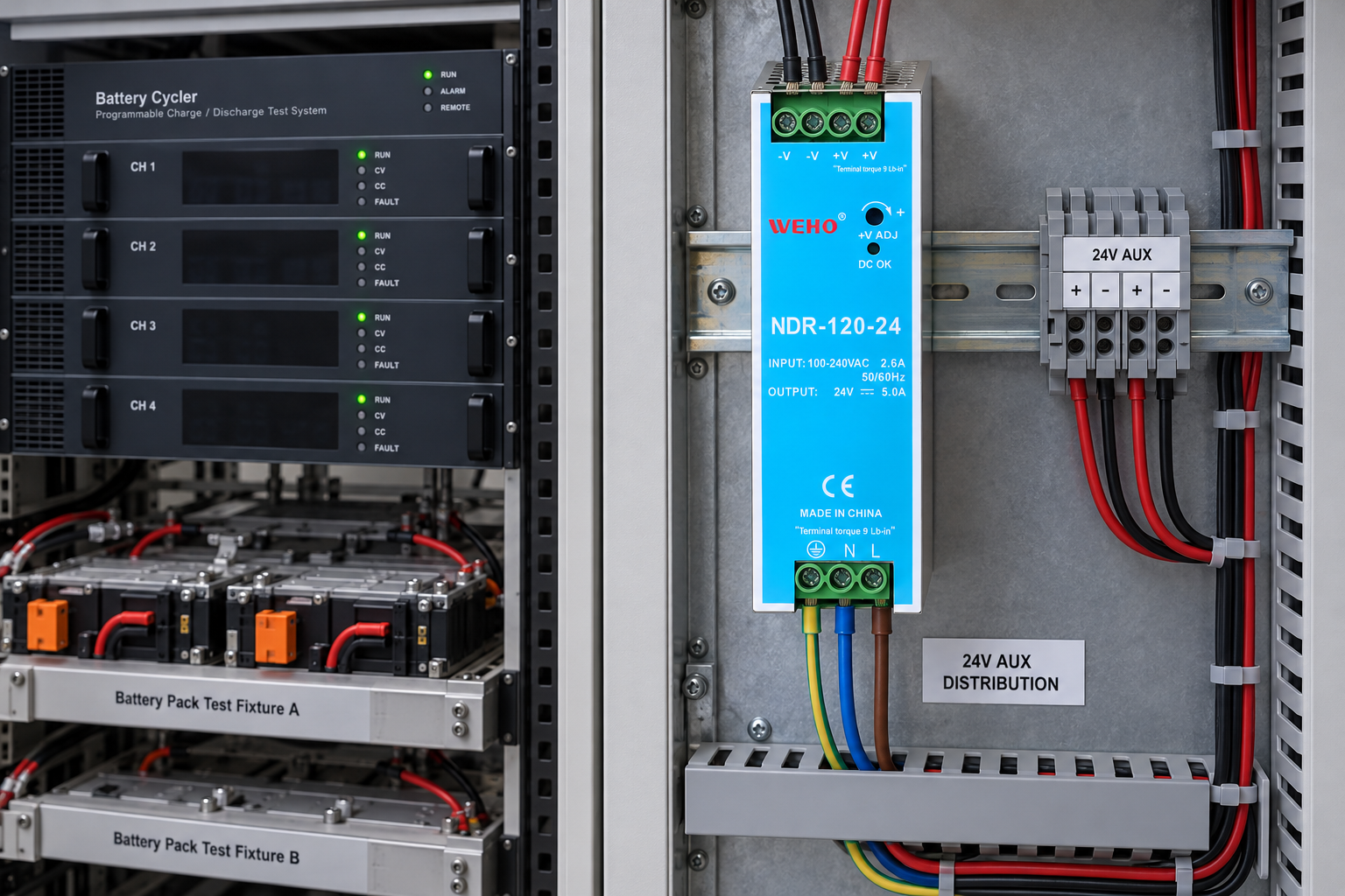 NDR-120-24 conditional 24 V auxiliary interface in a protected dry test-rack compartment