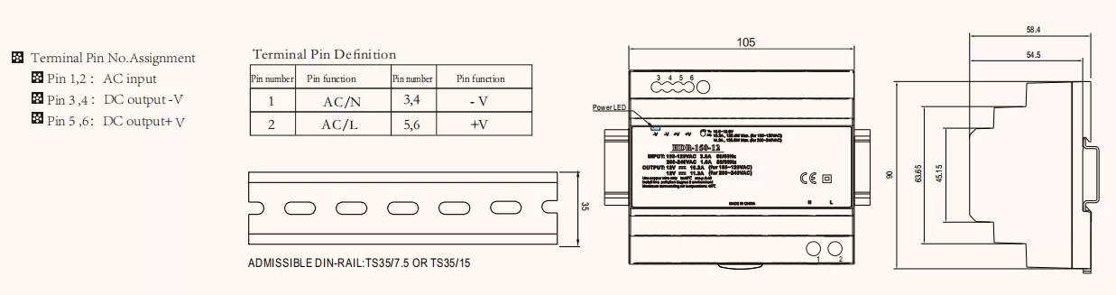 Silm Size HDR-150 150W Din Rail Switching Power Supply  title=